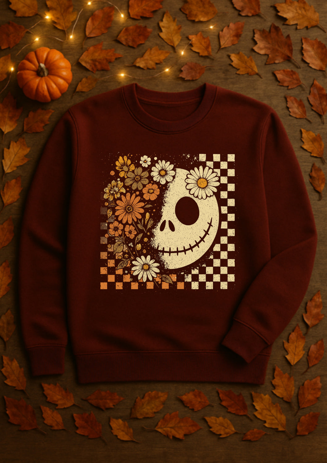 Retro Floral Skeleton Fall Sweater