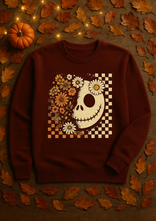 Retro Floral Skeleton Fall Sweater